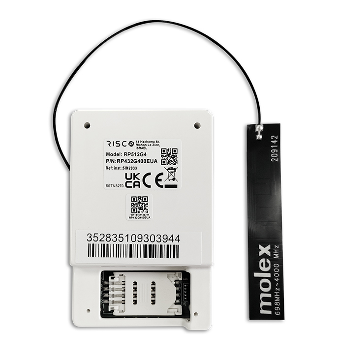 Risco Módulo GSM 2G enchufable Multi-Socket de Grado 3 para LightSYS+, con antena PCB para montaje interno en caja de PVC · Ref. RP432G200GLA