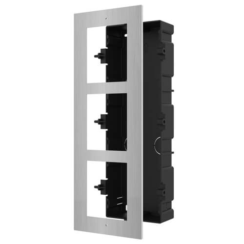 DS-KD-ACF3/S - Panel Frontal y Caja de registro 3 módulos videoportero Hikvision. ACERO INOXIDABLE. MONTAJE EMPOTRADO