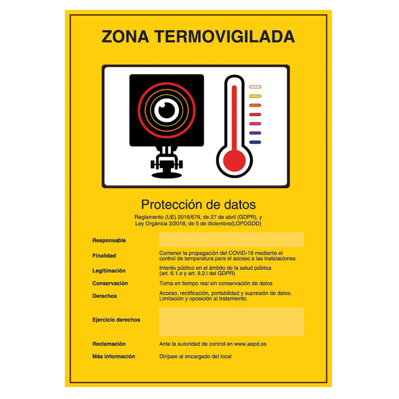Placa / Cartel de Zona TermoVigilada PVC para interior/exterior.Español. Homologado según normativa vigente · Ref. BSC20570