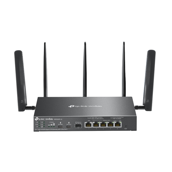 TP-Link Router 4G+ Cat6 Wi-Fi 6 con 5 puertos Gigabit Ethernet LAN (RJ-45) 4 PoE+ · Ref. ER706WP-4G