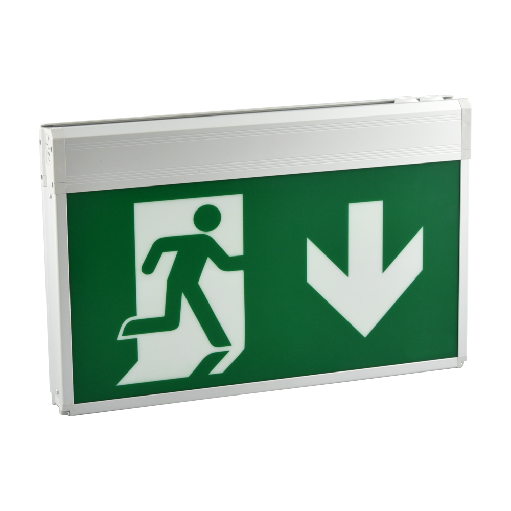 Señal de seguridad iluminada internamente con LED blanco 3 horas Doble cara · Ref. LLB-26/180 Self Test