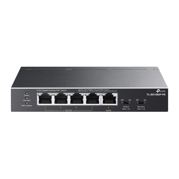 TP-Link Switch esclavo alimentando desde otro dispositivo POE (no incluido) Gigabit sobremesa no gestionable 5 puertos 1 puerto PoE++ de entrada y 4