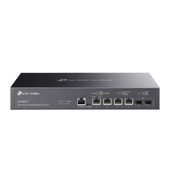 SX3206HPP - Switch Gestionable Omada L2+ 6 puertos 10G, 4 puertos PoE++ 2 puertos SFP+