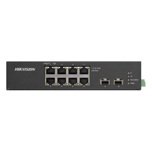 Hikvision Switch Hi-PoE no administrado Gigabit 8 puertos Rango temperatura extendida · Ref. DS-3T0510HP-E/HS