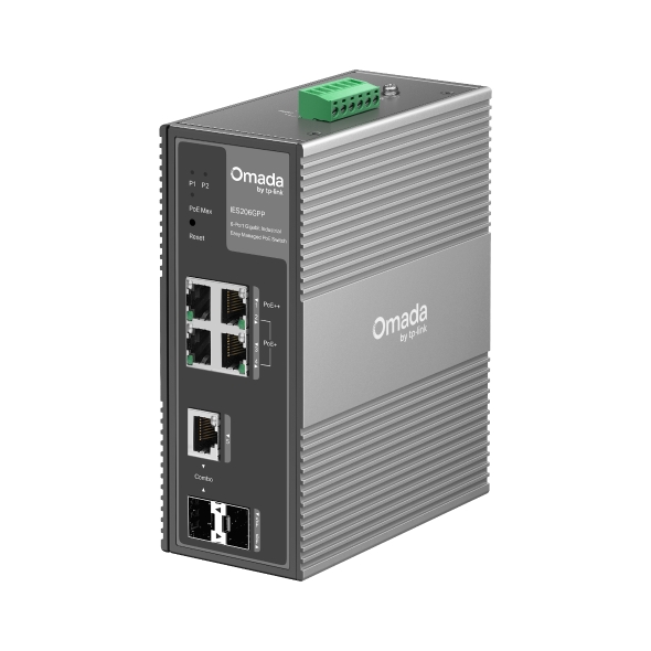 TP-Link Switch Industrial Omada Gestionable 6 Puertos Gigabit, 3 Puertos PoE+ y 1 Puerto PoE++ · Ref. IES206GPP