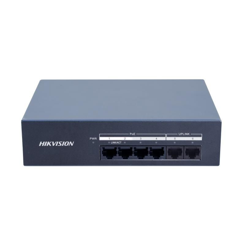 Hikvision Switch no administrado 4 puertos RJ45 PoE Gigabit + 2 puertos RJ45 Gigabit L2 · Ref. DS-XS06G-P