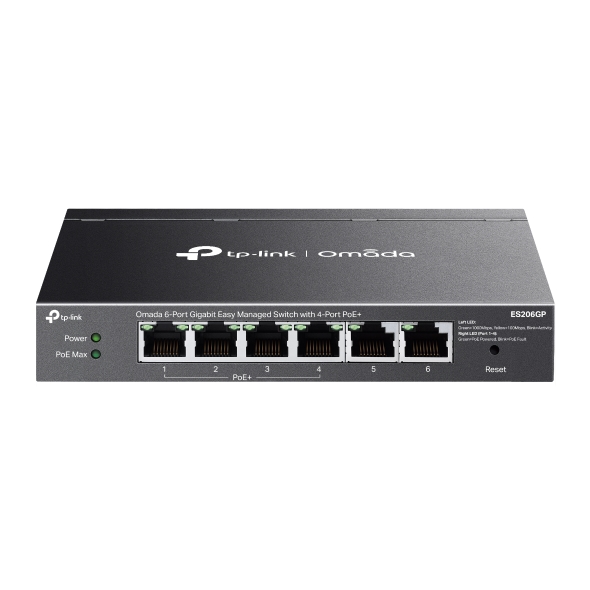 TP-Link Switch Omada Gestionable 6 Puertos Gigabit 4 Puertos PoE+ · Ref. ES206GP