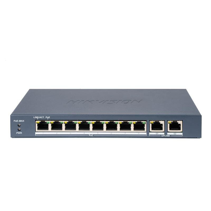 Hikvision Switch POE 8 puertos 100Mbps 2 Puertos Gigabit RJ45 No gestionable · Ref. DS-3E0310P-E/M(B)