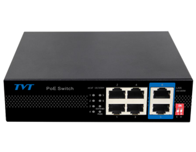 TVT Switch PoE de 4 puertos 10/100 +2 Puertos RJ45 10/100 con IA · Ref. TD-B2204S1-PEU