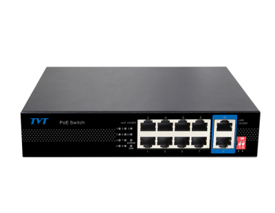 TVT Switch PoE de 8 puertos 10/100 +2 Puertos RJ45 10/100 con IA · Ref. TD-B2208S1-PEU