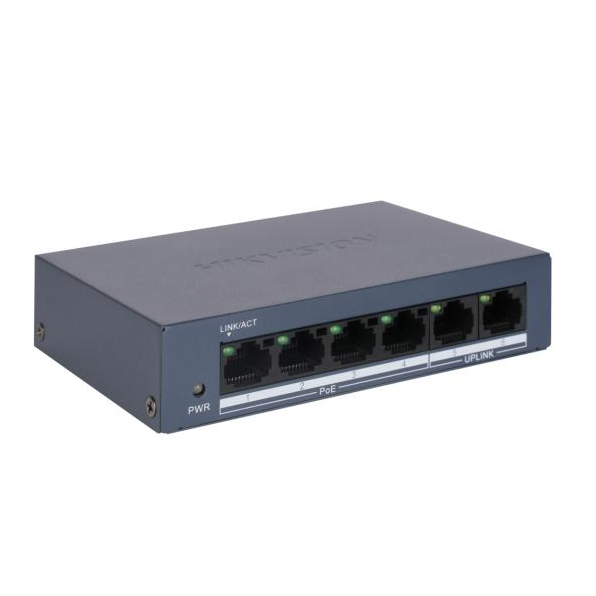 Hikvision Switch POE no administrado Fast Ethernet de 4 puertos 100Mbps · Ref. DS-3E0106MP-E/M