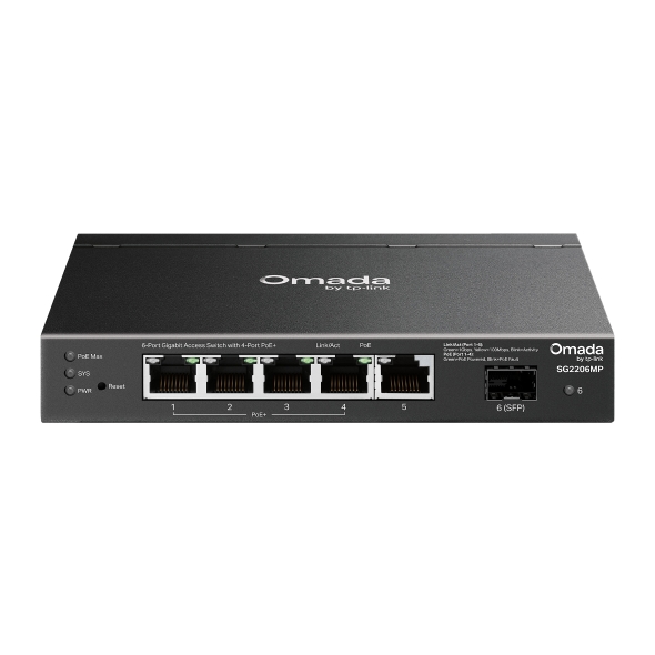 TP-Link Switch PoE Omada Access 6-Puertos Gigabit y 4 Puertos PoE · Ref. SG2206MP