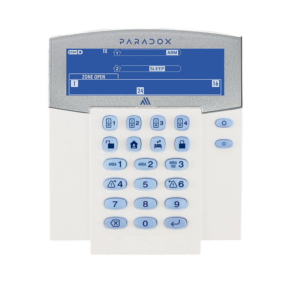 Paradox Teclado LCD inalámbrico bidireccional de 32 zonas 2 particiones · Ref. K38M-3YS