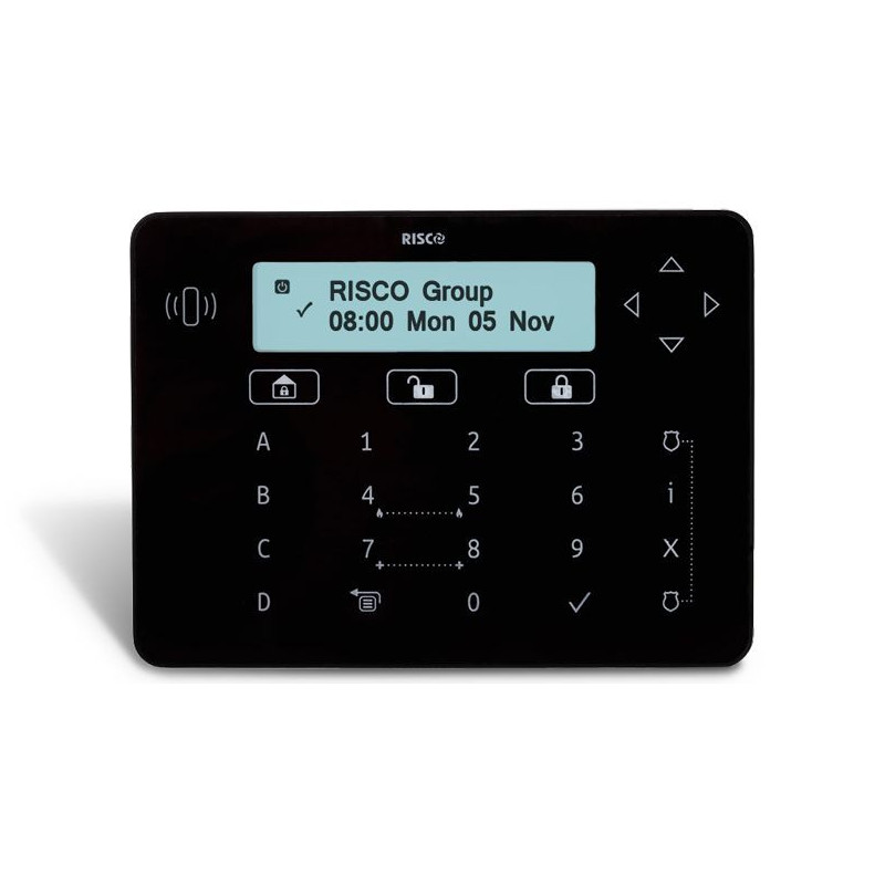 Risco Teclado táctil Elegant Negro con Lector de Proximidad de Grado 3, para LightSYS+(no incluye tags de proximidad) · Ref. RPKELPB0000B