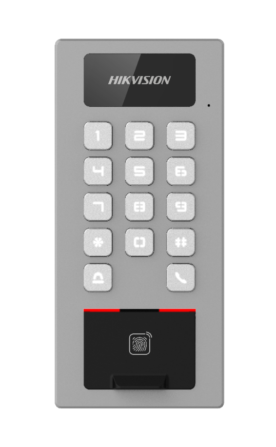 Hikvision Terminal 2en1 Autónomo Exterior APP Hik-Connect. Control Acceso tarjeta/teclado/huella y Portero audio. · Ref. DS-K1T502DBFWX
