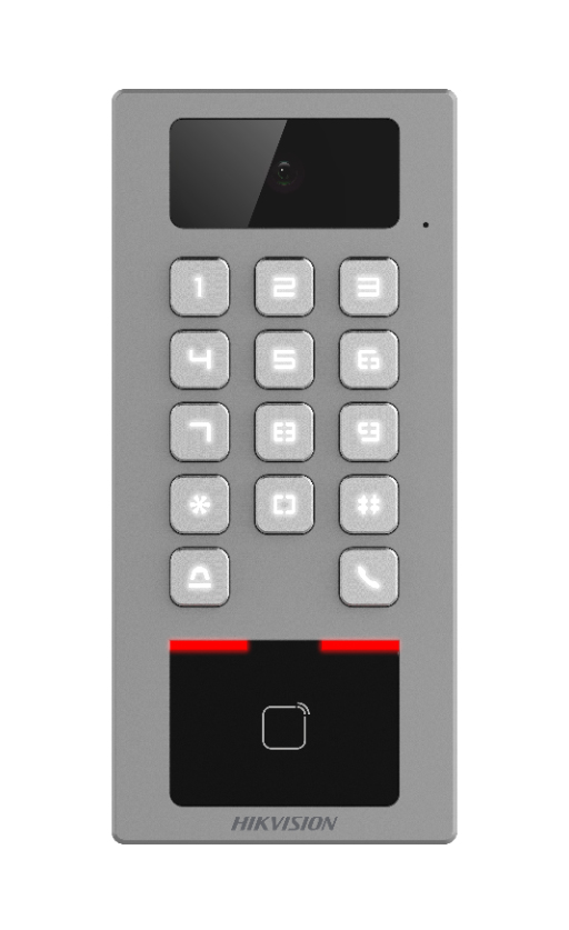 Hikvision Terminal 2en1 Autónomo Exterior. Cámara 2MP. Control Acceso tarjeta/teclado y Videoportero APP Hik-Connect. · Ref. DS-K1T502DBWX-C