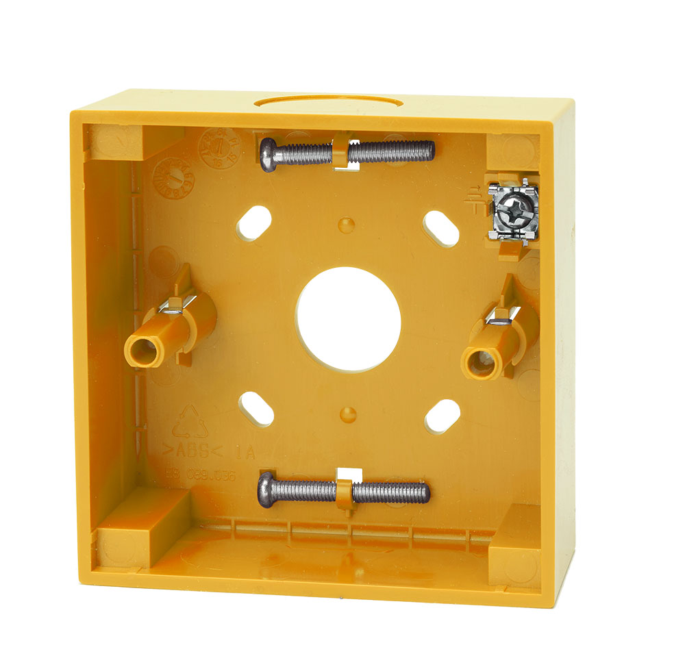 Kidde Caja trasera - Zócalo base para montaje de pulsador manual inteligente. Amarillo · Ref. N-MC-BB-Y