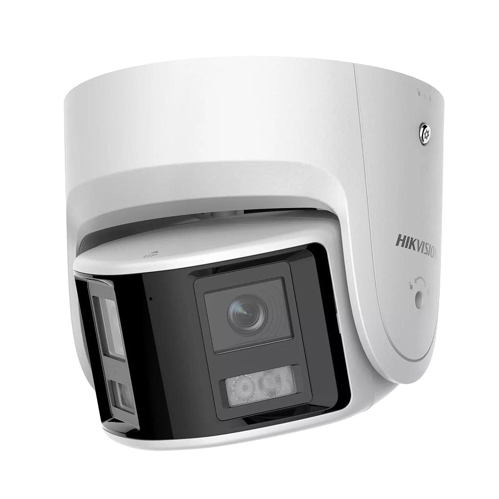Hikvision Cámara IP Turret Panorámica Dual 2.8mm 4MP Acusense IR30 IP67 Audio DarkFighter WDR120 Luz estroboscópica activa y alarma