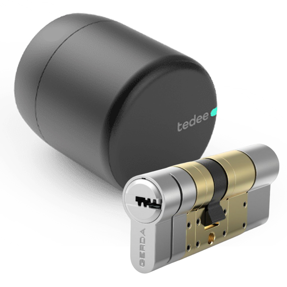 Tedee Cerradura inteligente Tedee PRO para acceso sin llave Black + Cilindro Bombillo Gerda de Doble Embrague · Ref. PRO_BLACK+ BOMBILLO