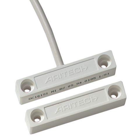 Aritech Contacto magnético para superficie, polarizado. Apertura operativa máx. 15-31mm. 2m de cable. Blanco · Ref. DC103