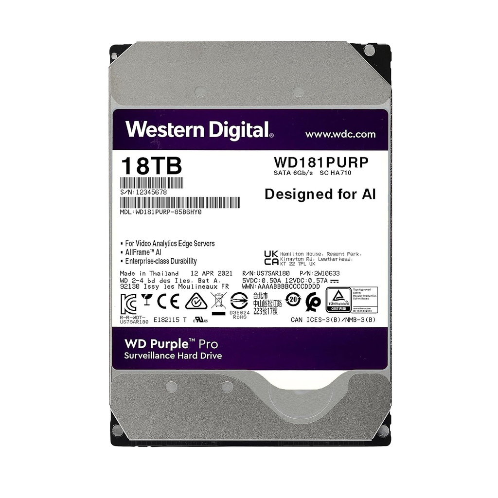 Western Disco Duro WD Purple Pro 18TB Especial Seguridad · Ref. WD181PURP