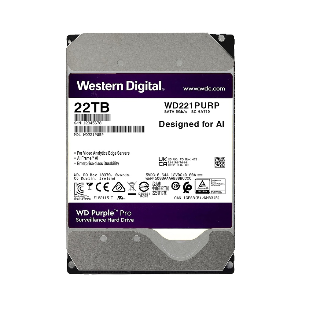 Western Disco Duro WD Purple Pro 22TB Especial Seguridad · Ref. WD221PURP