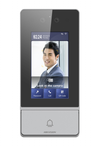 Hikvision Estación puerta Placa Calle Reconocimiento facial Antivandálica IP65 IK08 Pantalla táctil IPS 4,3" Lector tarjetas Mifare Botón 2 cámaras