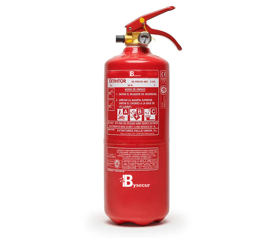 Extintor de Polvo Químico ABC 2Kg con soporte de plástico · Ref. VU-2-PP