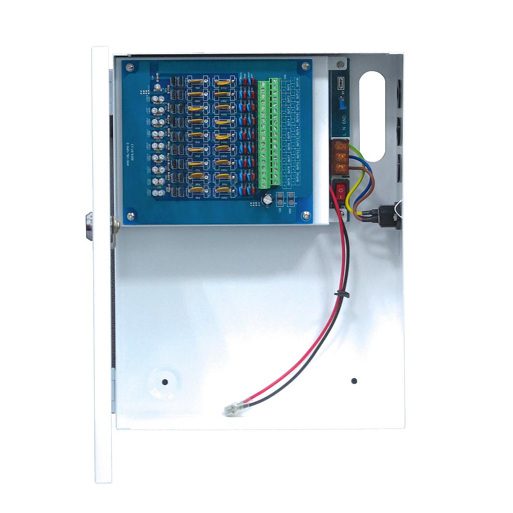 Folksafe Fuente de alimentación CCTV 13.8V 10A 9 Salidas Conexión Batería 7-20Ah (no incluida) · Ref. KAS-DC120910B