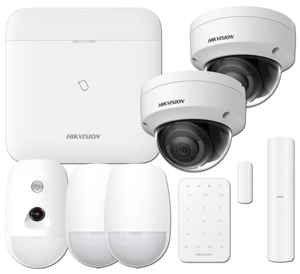 Hikvision Kit AXPRO 868MHz 96 zonas Hikvision Panel + Teclado + PIR CAM + 2 Detectores + Contacto + 2 Domo IP 4MP 2.8mm · Ref. Kit AXPPRO96-2CAM