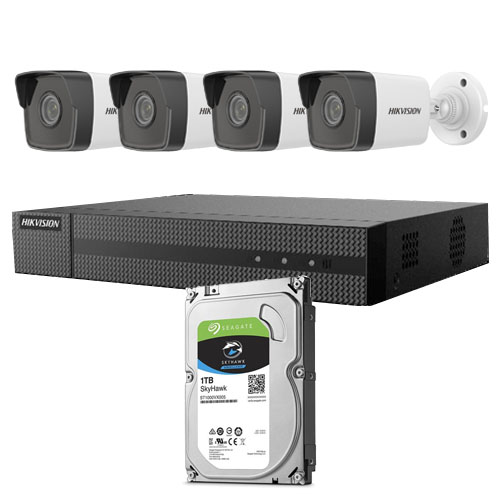 Hikvision Kit Bullet IP Hikvision Grabador + 4xBullet + HD · Ref. KIT_IP_POE_HIK
