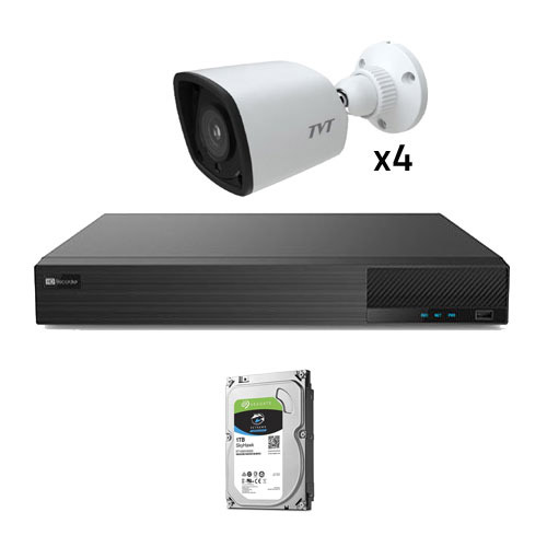 TVT Kit CCTV 4 cámaras Bullet Preconfigurado TVT 1080p · Ref. KIT_TVT_1080_3