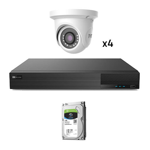 TVT Kit CCTV 4 cámaras Domo Preconfigurado TVT 1080p · Ref. KIT_TVT_1080_1