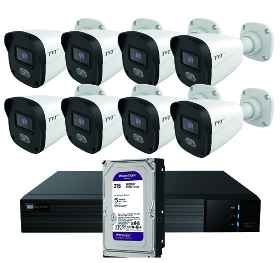 TVT KIT BULLET IP TVT 8CH - Kit CCTV IP NVR 8CH PoE + 8 Bullets 4MP 2.8mm + HD4TB · Ref. TVT-350