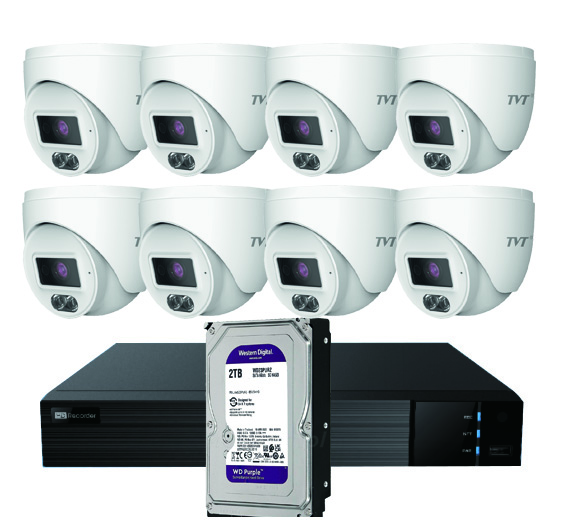 KIT DOMO IP TVT 8CH - Kit CCTV IP NVR 8CH PoE + 8 Domos 4MP 2.8mm + HD4TB