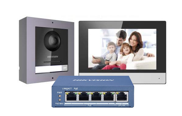 Hikvision Kit Videoportero IP Estación interior + Estación puerta + Switch + SD 16GB · Ref. DS-KIS602(B)