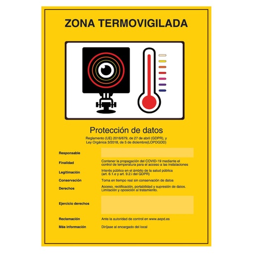 [BYSECUR-162] BSC20570 - Placa / Cartel de Zona TermoVigilada PVC para interior/exterior.Español. Homologado según normativa vigente