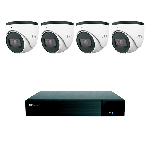 [KIT-DESECUR-AHD4-TVT] DeSecur Kit videovigilancia 4 cámaras 2MP 4en1 · DVR 4 canales · Sistema CCTV económico coaxial