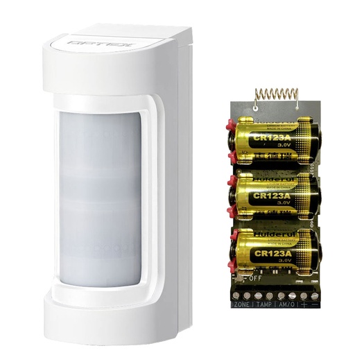 [OPTEX-209] VXS-RDAM(W)-AXPRO - Detector doble tecnología doble PIR + Microondas autoalimentado Exterior Antimasking Optex + Transmisor vía Radio AXPRO Hikvision