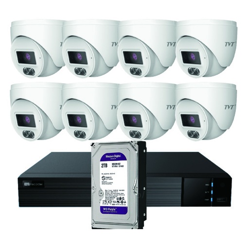 [TVT-346] KIT DOMO IP TVT 8CH - Kit CCTV IP NVR 8CH PoE + 8 Domos 4MP 2.8mm + HD4TB