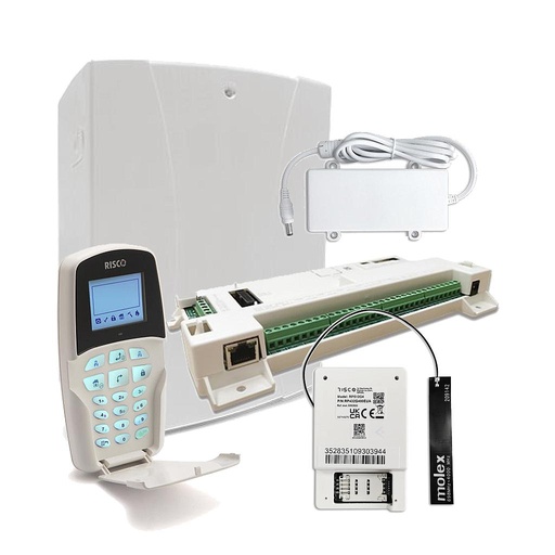 [RISCO-185] Adecuación G2 4G - Kit LightSYS Grado 2 Placa + Teclado LCD + Módulo GSM 4G + Fuente + Caja RISCO