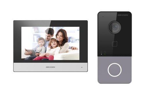 [HIK-INTERCOM-29] DS-KIS603-P(C) - Kit videoportero IP WiFi Placa de calle cámara 2MP  + Monitor 7" Lector MF APP P2P Montaje Superficie Hikvision